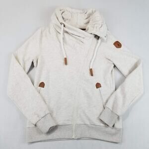 Wanakome Sweatshirt Womens Medium Beige Hettie Asymmetrical Zip Cowl Neck Fleece